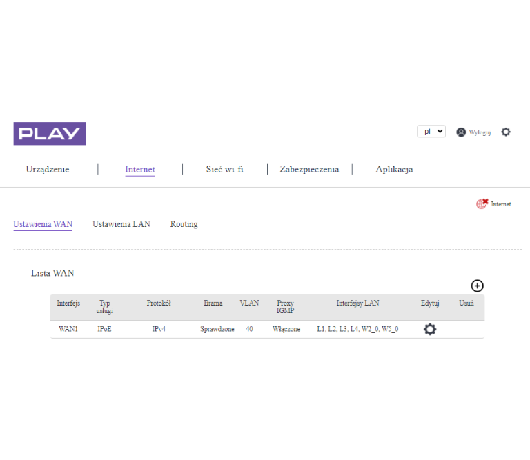 Ekran zakładki „Ustawienia WAN”