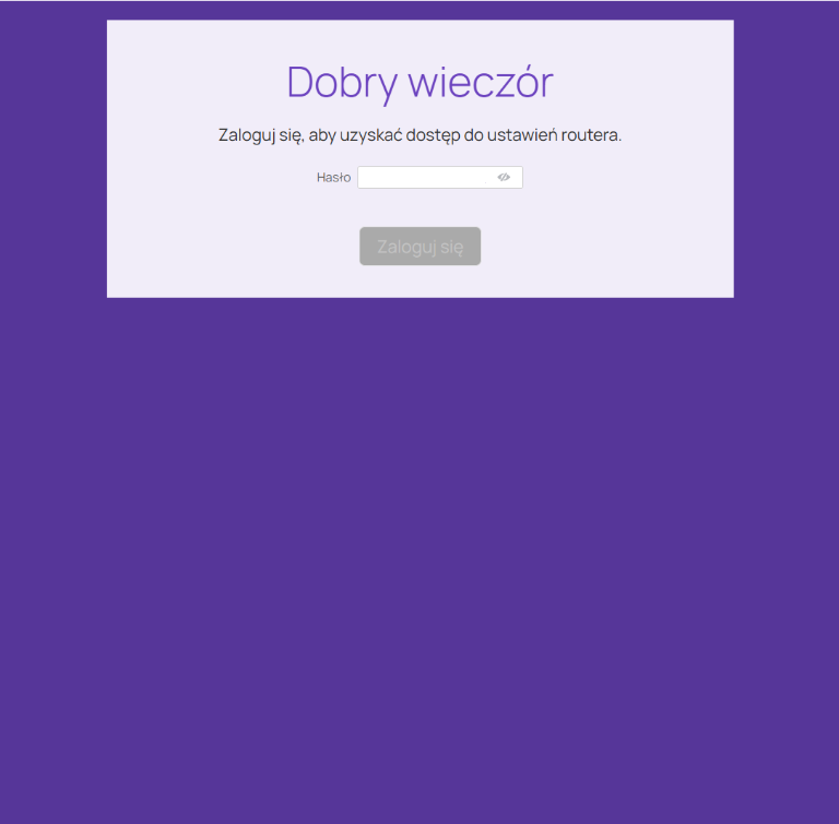 Ekran logowania z polem „Hasło”