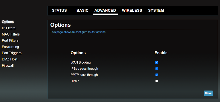 Ekran zakładki „Options”