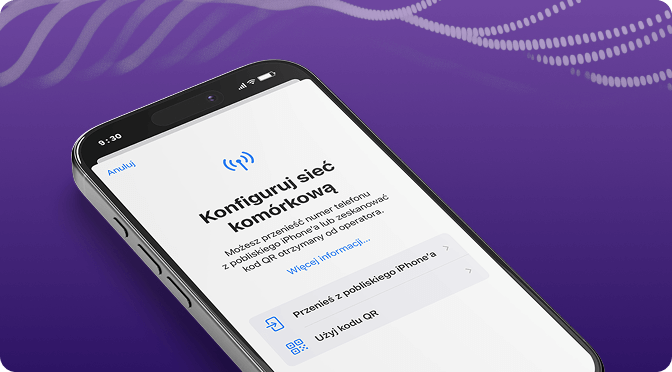 Grafika przedstawiająca Apple iPhone, z widokiem sekcji ustawień na ekranie