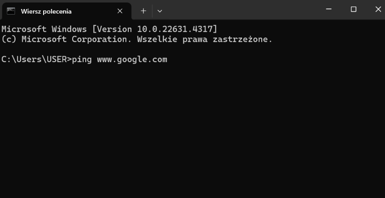 Wiersz polecenia z wpisaną komendą