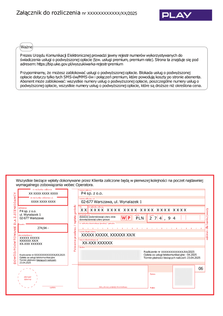 Widok Druku do przelewu