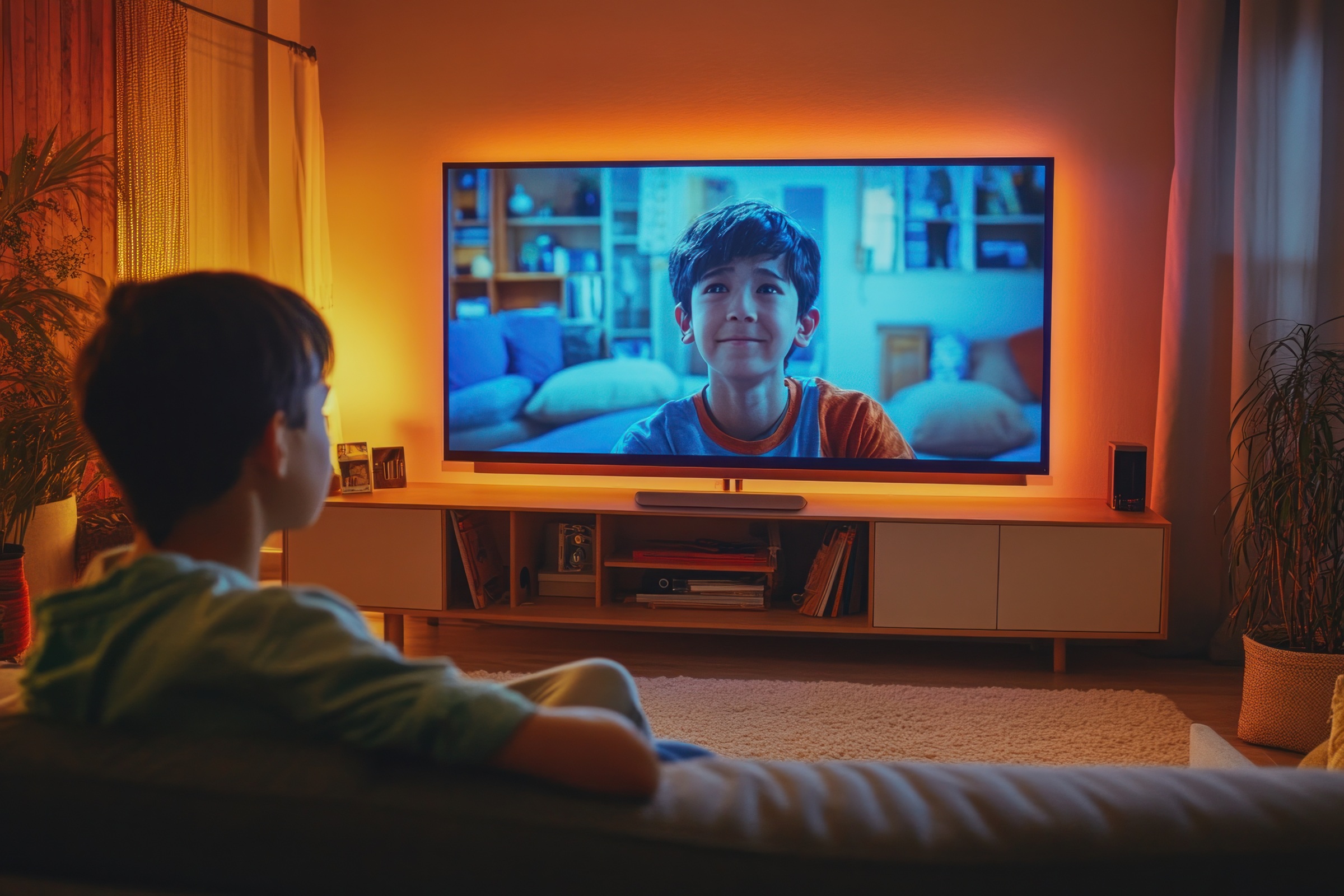 Chłopiec oglądający telewizję