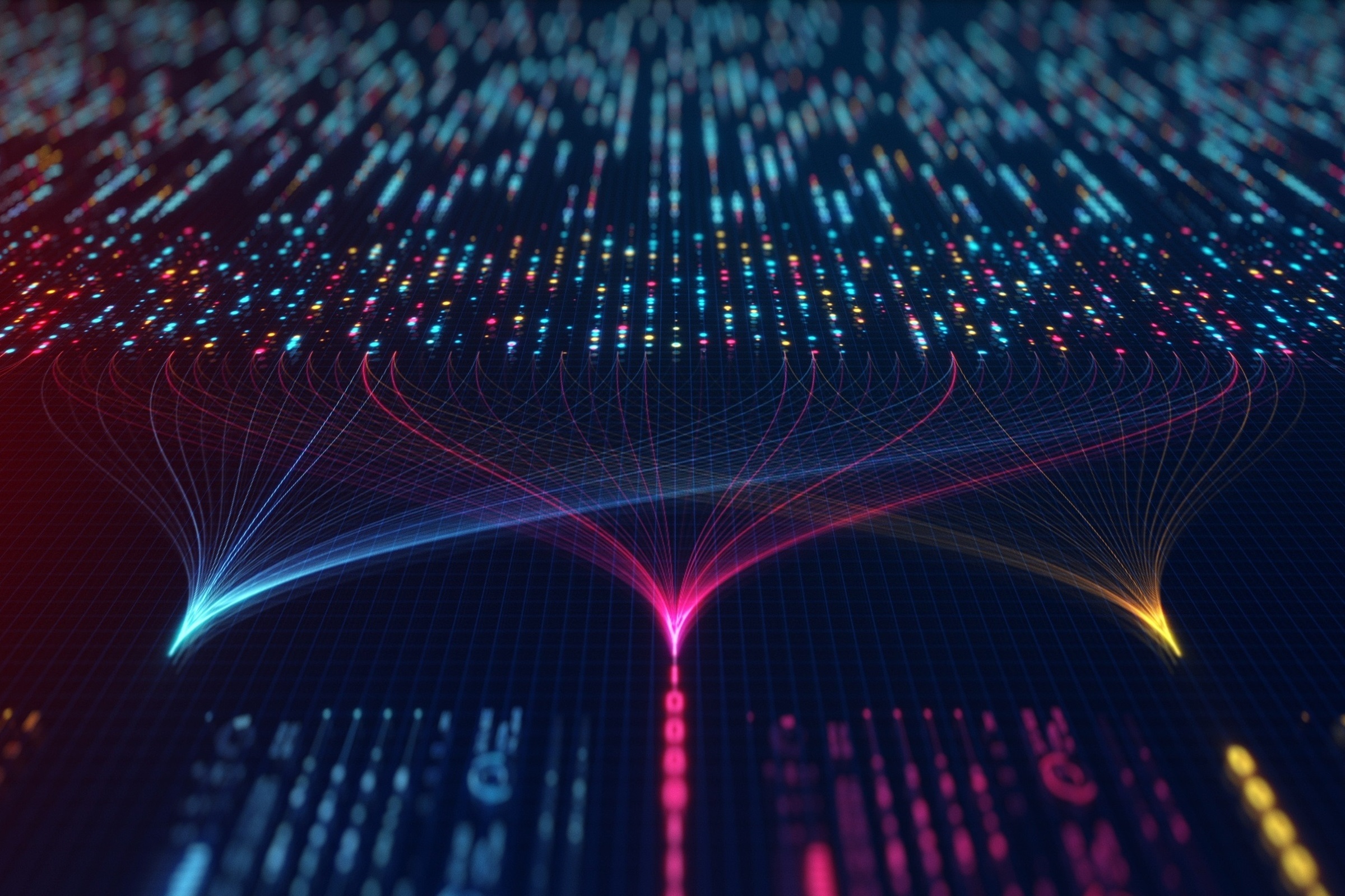 Kolorowe i świecące elementy symbolizujące przepływ danych.