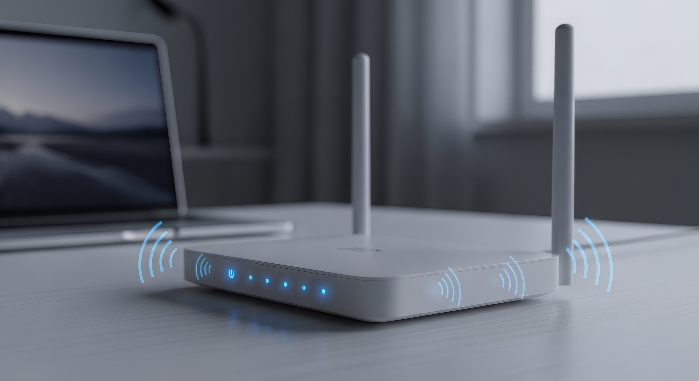 Biały bezprzewodowy router wifi zamontowany w mieszkaniu
