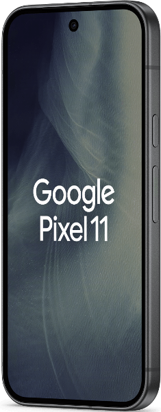 Google Pixel 11 5G 256GB czarny – widok pod kątem na ekran, zaokrąglone krawędzie i przyciski