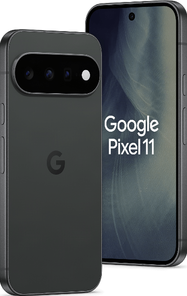 Google Pixel 11 5G 256GB Obsidian – profil z widoczną wyspą potrójnego aparatu i ekranem startowym
