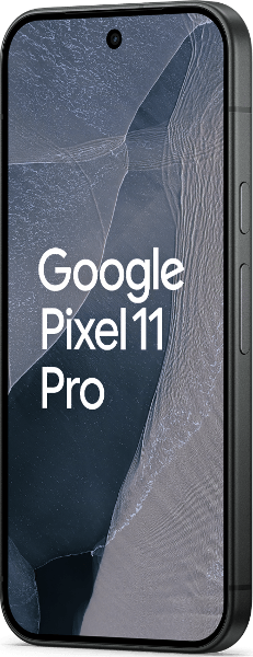 Google Pixel 11 Pro 5G 1TB czarny – widok pod kątem na ekran oraz ciemną aluminiową ramkę