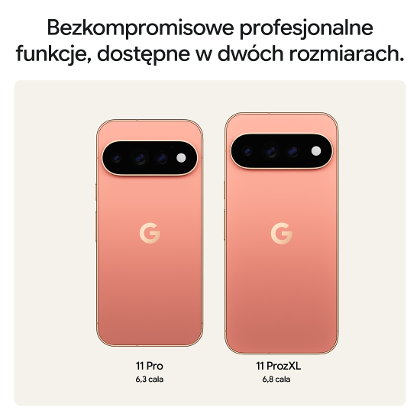 Porównanie wielkości: smartfon Google Pixel 11 Pro 6,3 cala obok Google Pixel 11 Pro XL 6,8 cala
