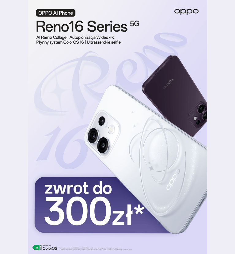 Premiera OPPO Reno16 ze zwrot 300 zł od OPPO.