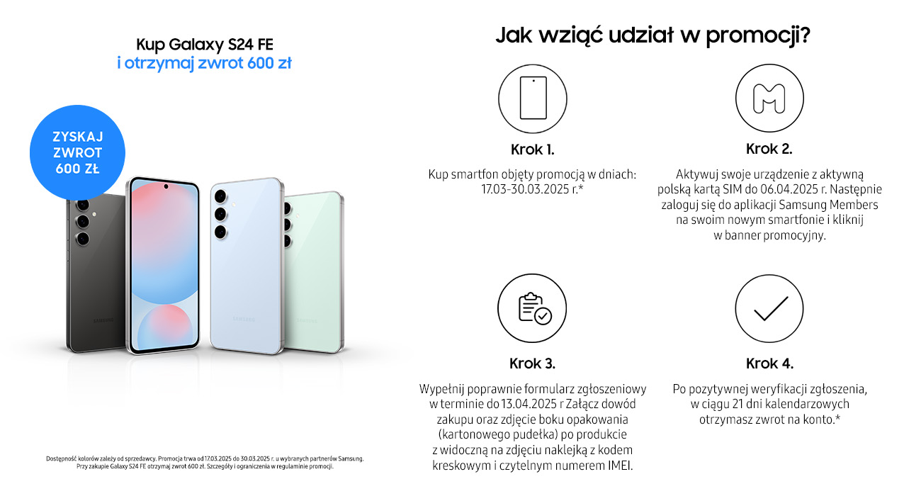 CASHBACK 600 zł do Galaxy S24 FE