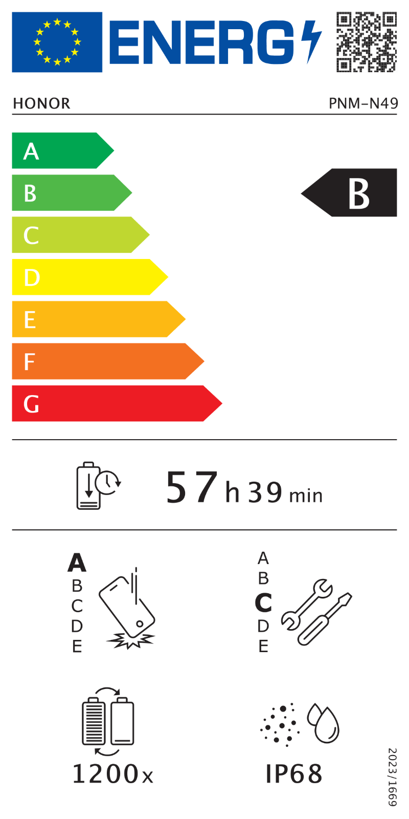 Etykieta energetyczna Honor V6